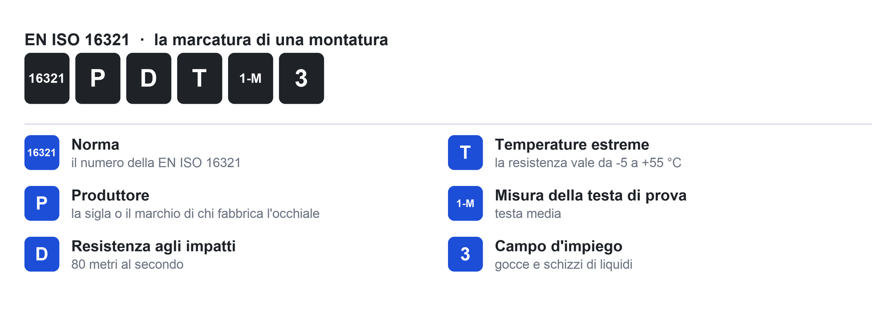 La marcatura 16321 P DT 1-M 3 letta carattere per carattere