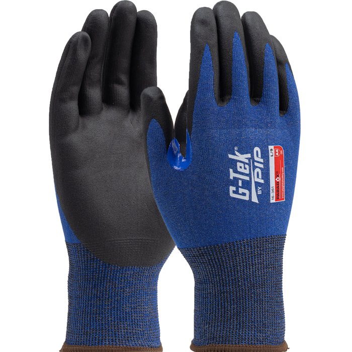 Guanto a maglia blu con palmo nero